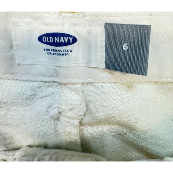 Old Navy Womens Pineapple Print Linen Blend Shorts Size 6 White & Gold - Picture 3 of 9